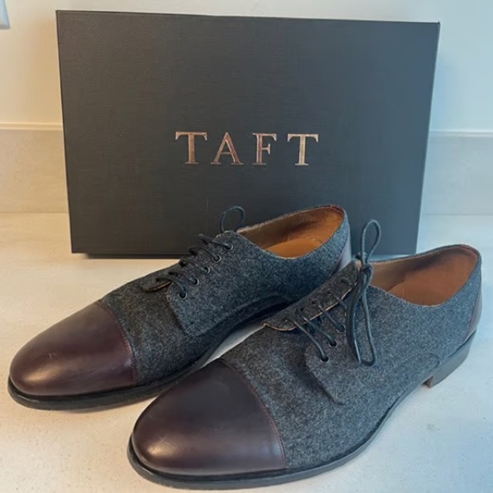 TAFT Gray and Brown Leather Sole Shoes - Picture 3 of 12